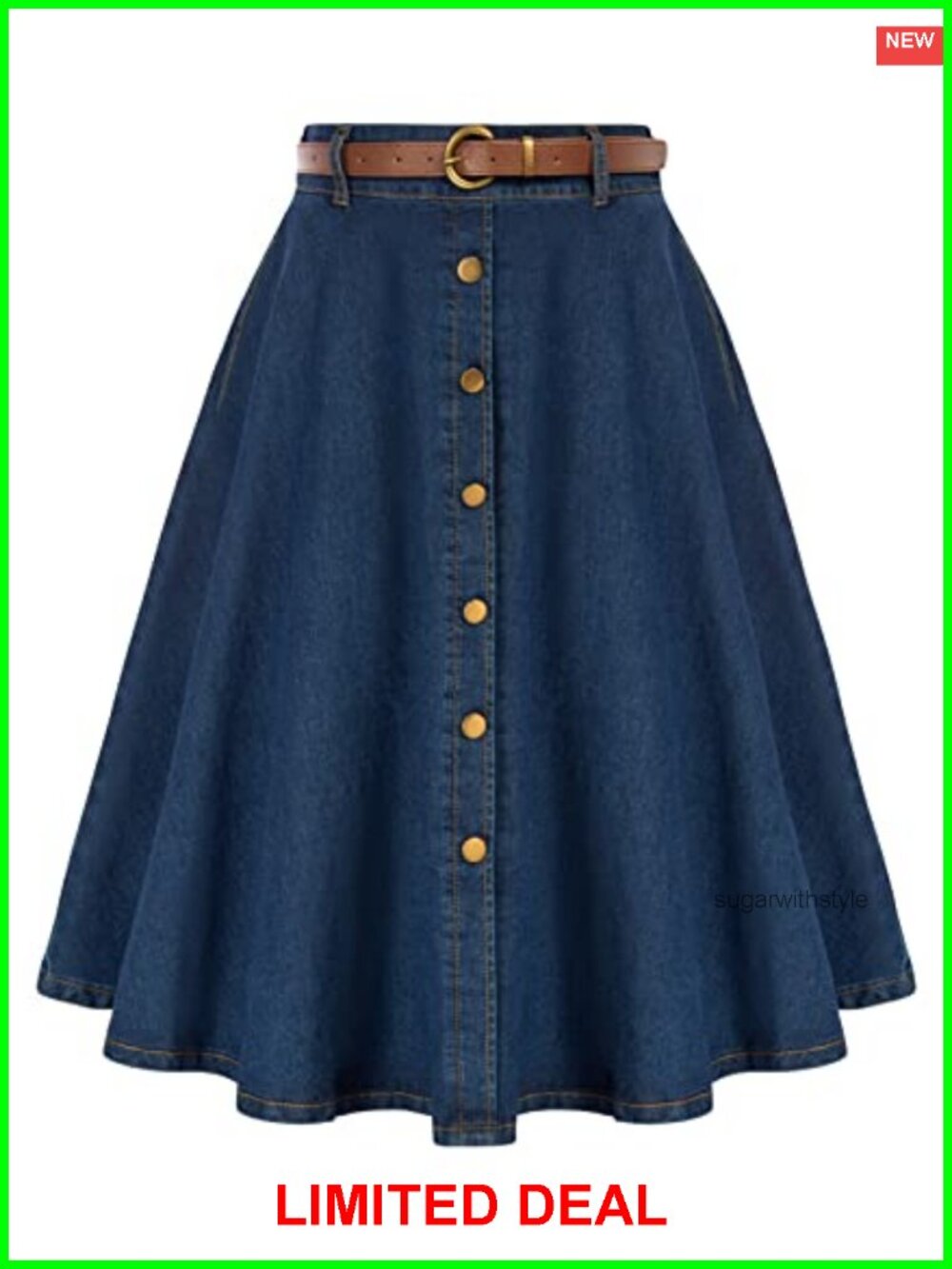 Belle Poque Women's Vintage Denim Midi Skirt High Waist A-Line with Pockets